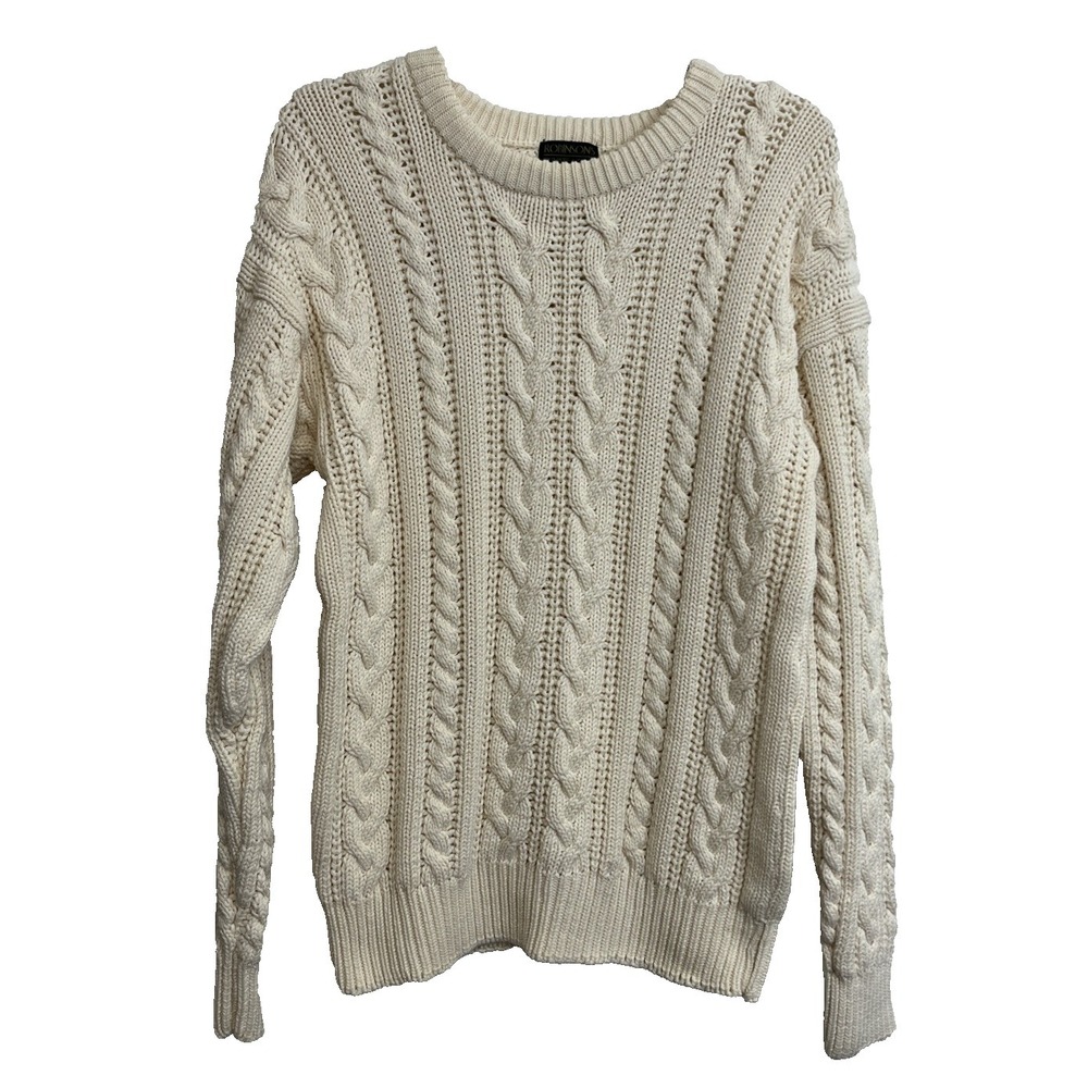 Robinson's Private Stock Men's Cable Knit 100% Cotton Sweater Size M Ivory